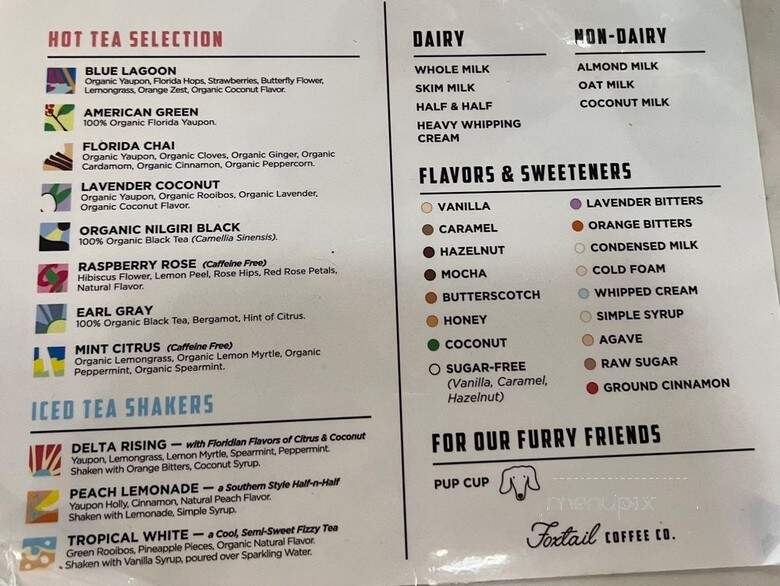Foxtail Coffee - Carrollwood, FL menu_pic