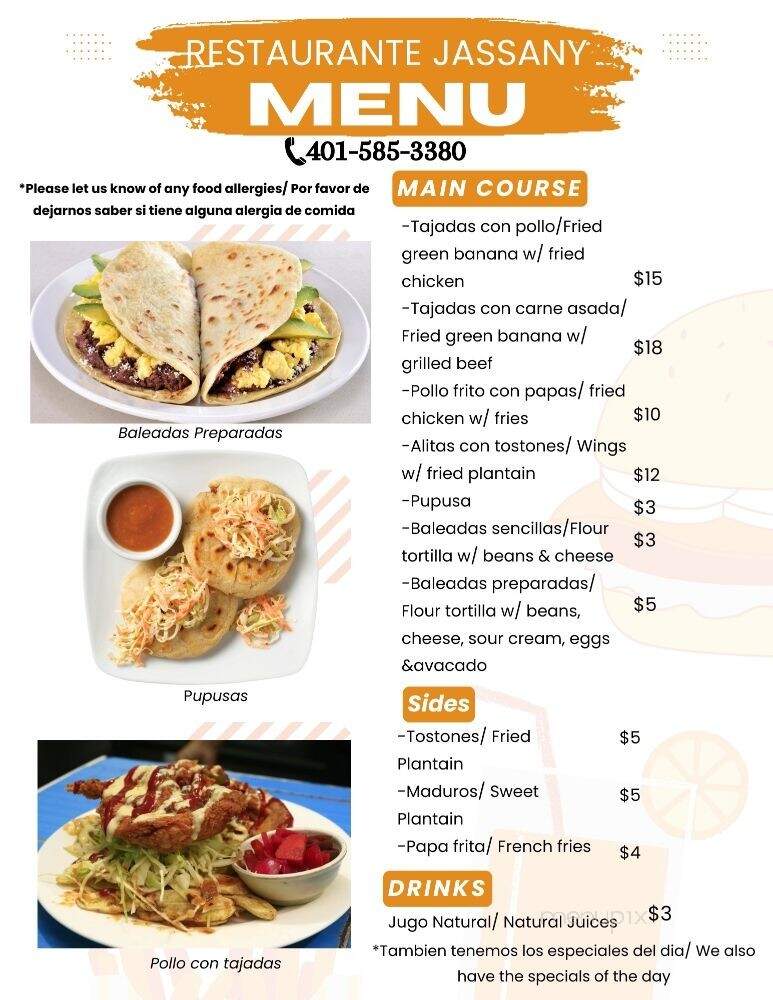 Restaurante Jassany - Woonsocket, RI menu_pic