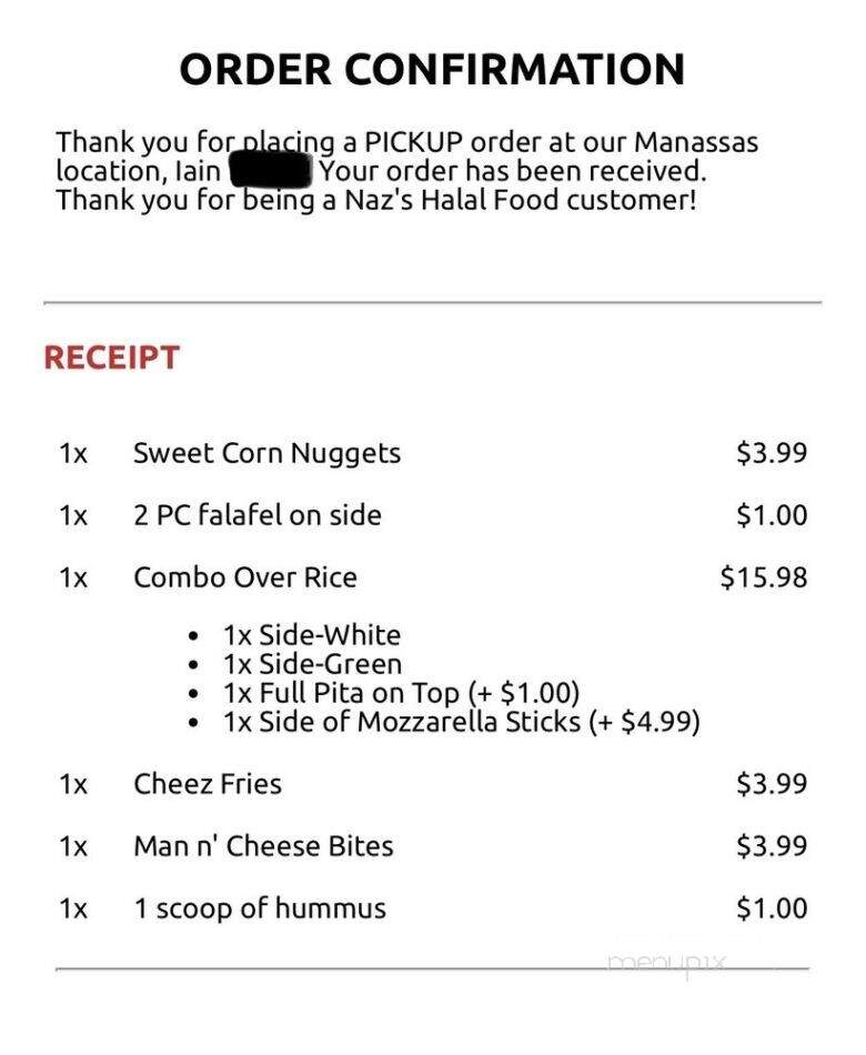 Naz's Halal Food - Manassas, VA menu_pic