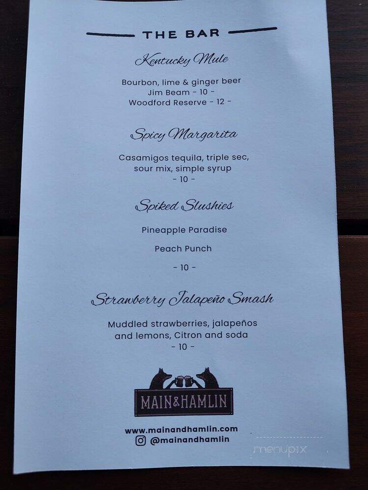 The Bar at Main and Hamlin - East Aurora, NY menu_pic