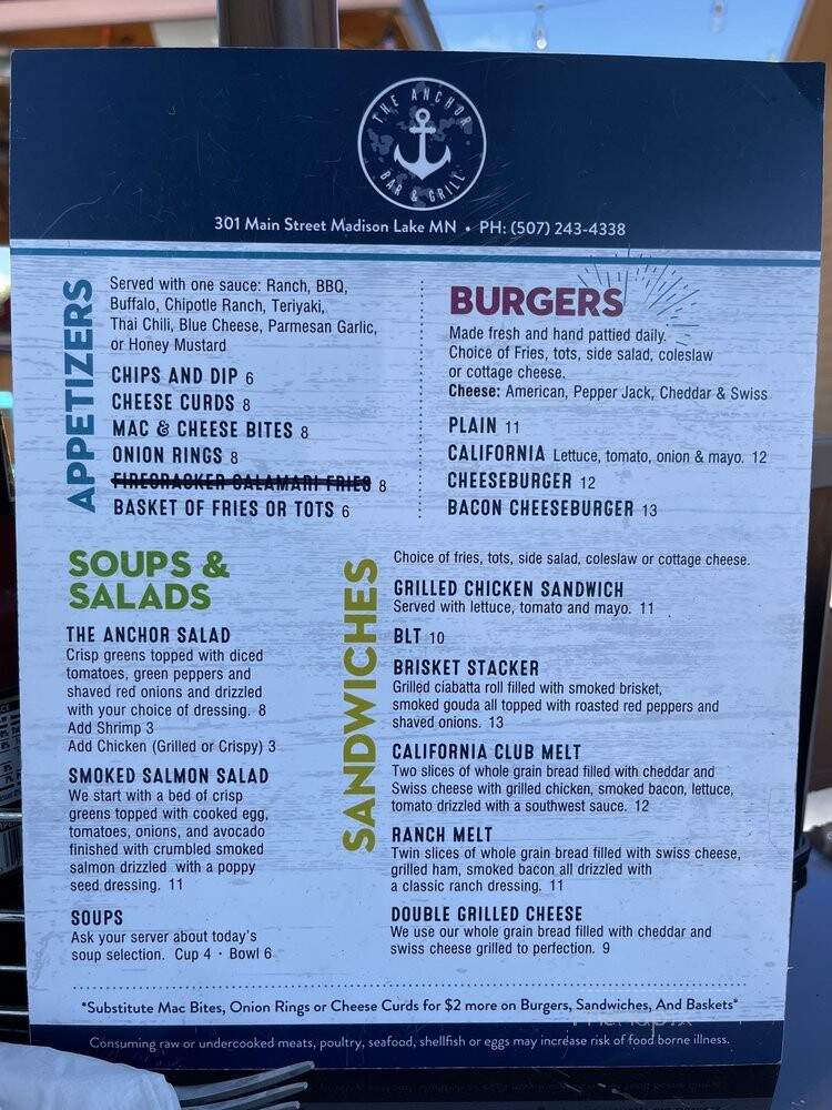The Anchor - Madison Lake, MN menu_pic