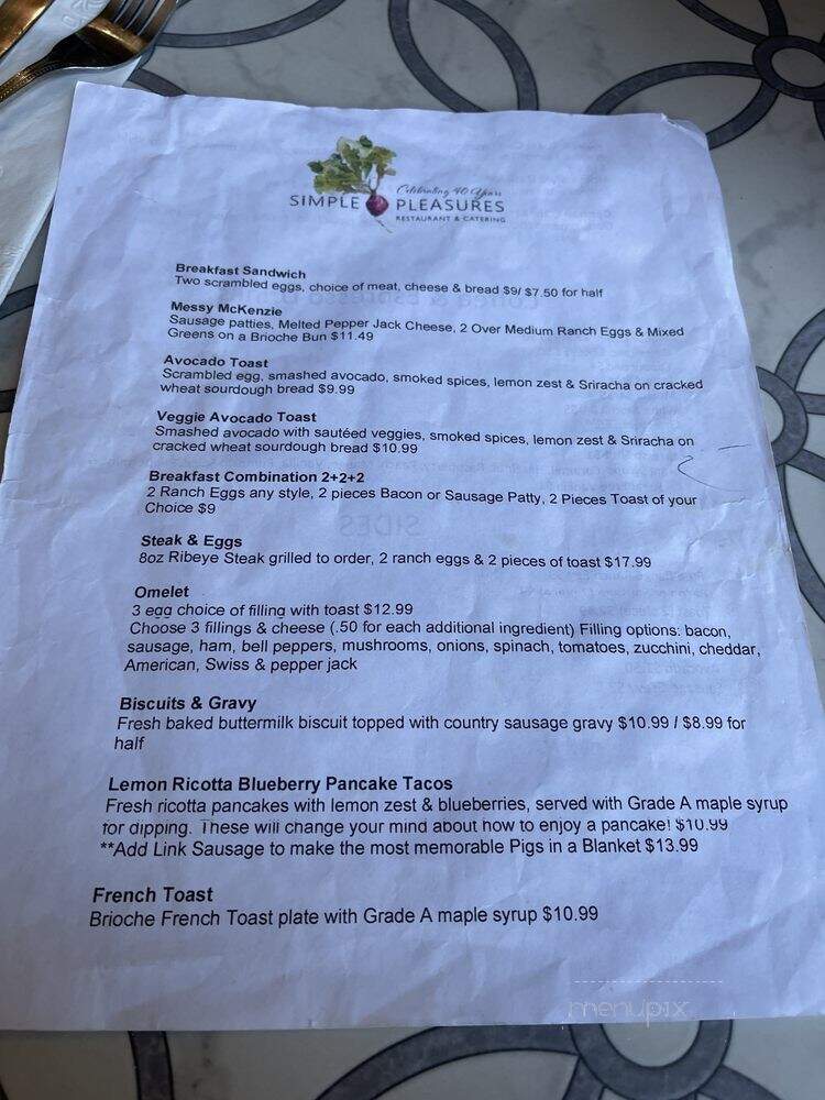Simple Pleasures Restaurant - Lincoln, CA menu_pic