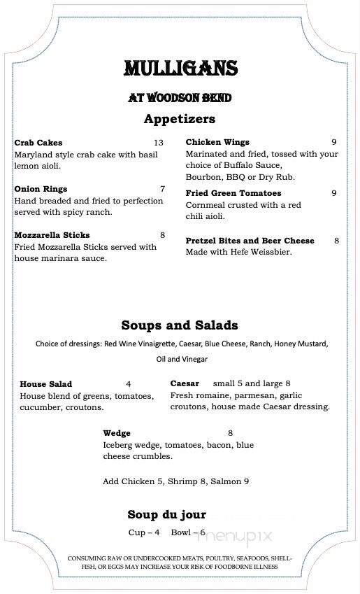 Mulligans Restaurant - Bronston, KY menu_pic