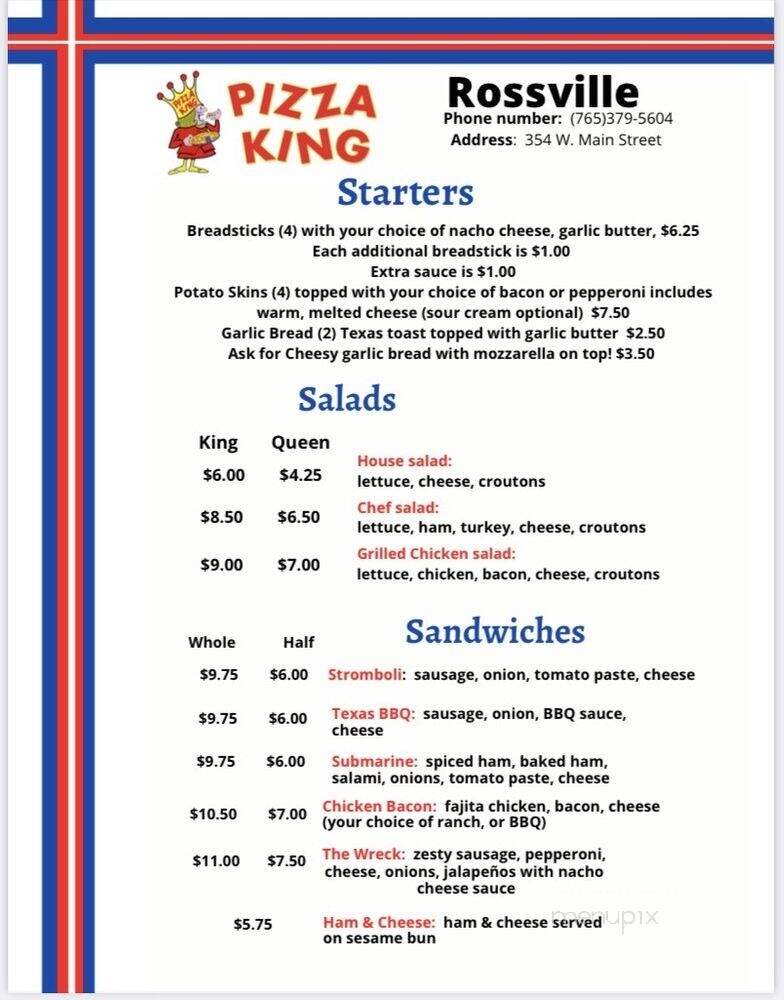 Rossville Pizza King - Rossville, IN menu_pic