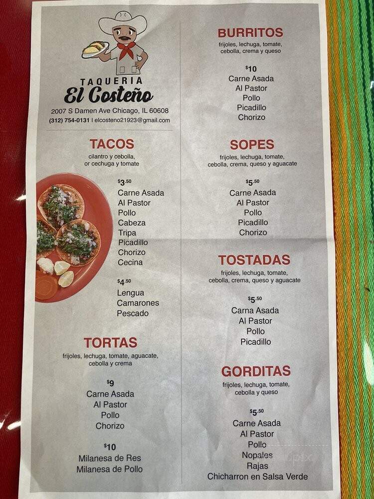 Taqueria El Costeno - Chicago, IL menu_pic