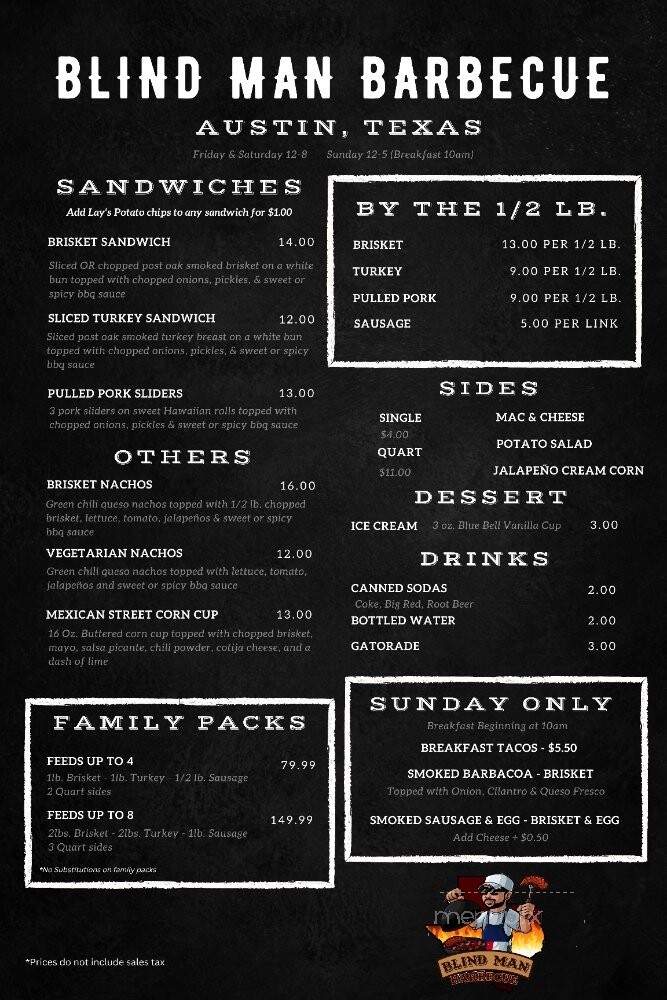 Blind Man Barbecue - Austin, TX menu_pic