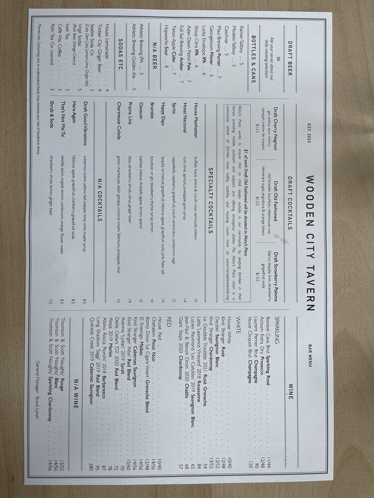 Wooden City Tavern At Greenlake - Seattle, WA menu_pic