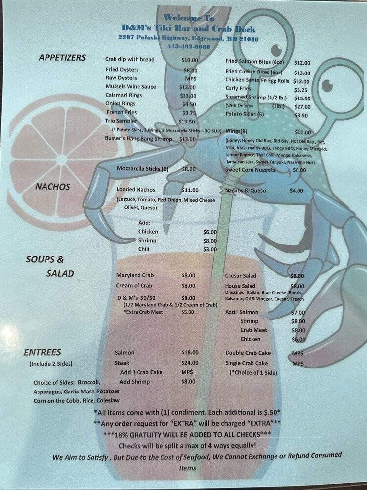 D&M's Tiki Bar and Crab Deck - Edgewood, MD menu_pic