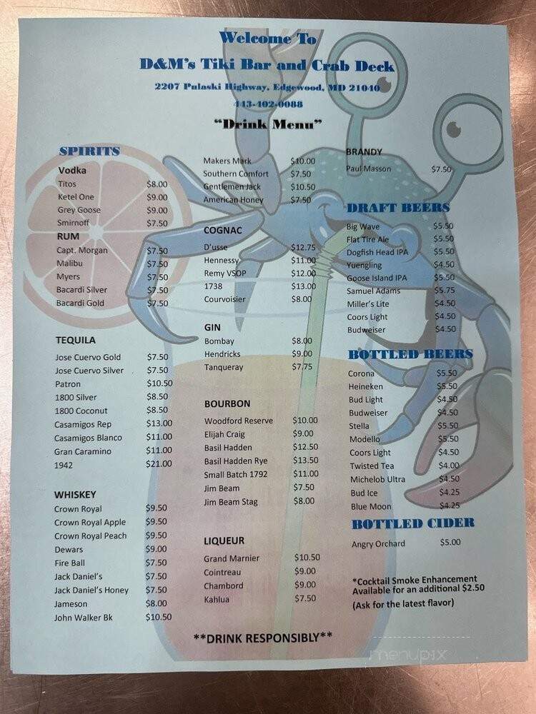 D&M's Tiki Bar and Crab Deck - Edgewood, MD menu_pic