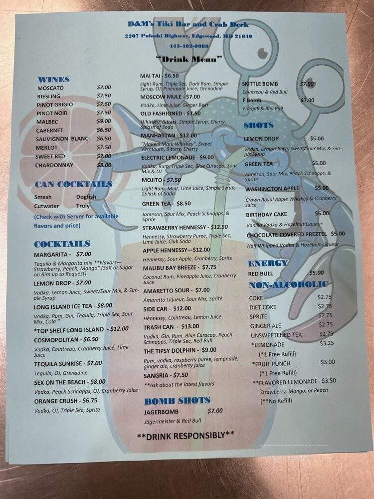 D&M's Tiki Bar and Crab Deck - Edgewood, MD menu_pic