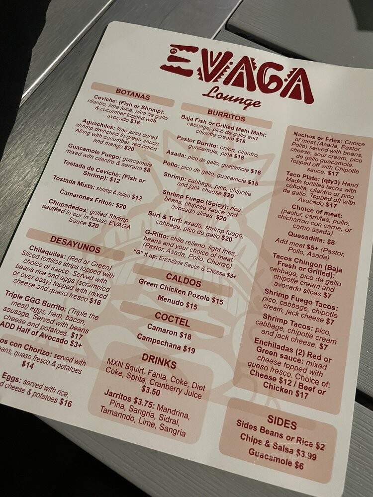 Evaga Lounge - Oceanside, CA menu_pic