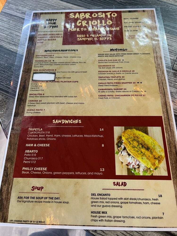 Sabrosito Criollo - Sanford, FL menu_pic