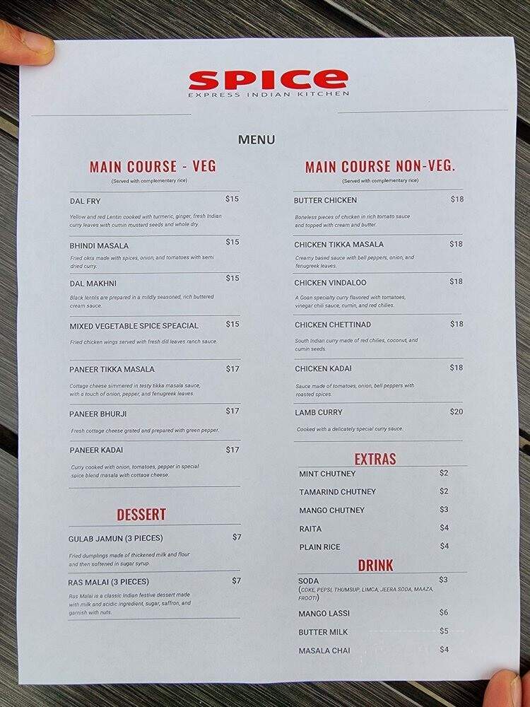 Spice Express Indian Kitchen - Pigeon Forge, TN menu_pic