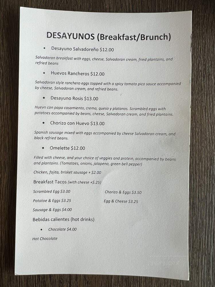 Rosi's Salvadoran Fusion Cuisine - Dallas, TX menu_pic