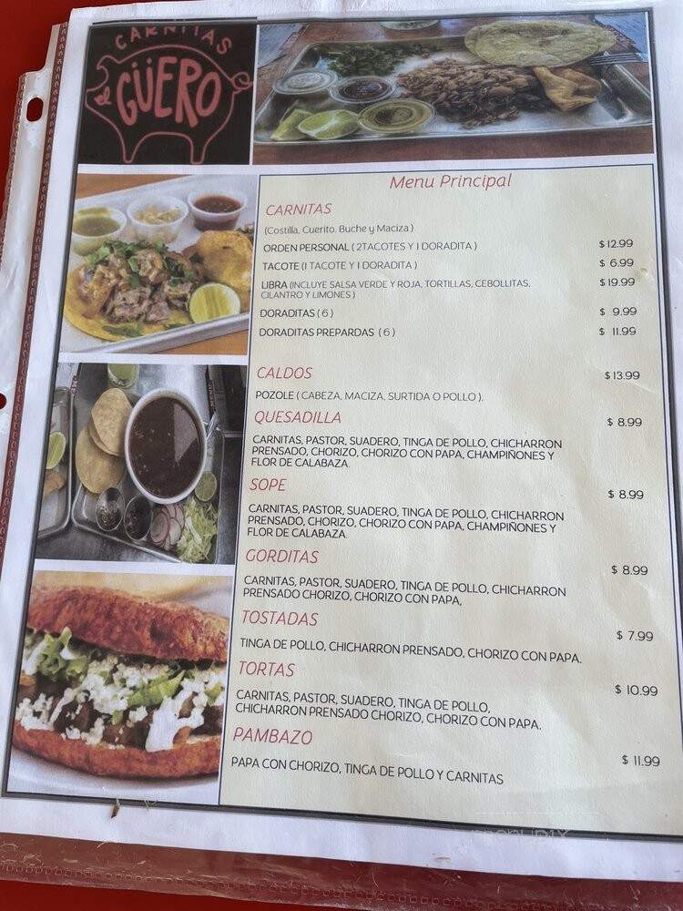 Carnitas El Guero - Cedar Creek, TX menu_pic