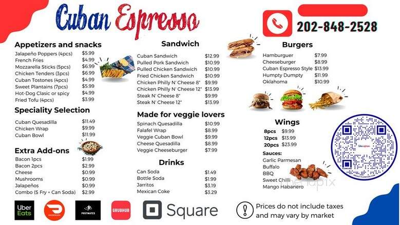 Cuban Espresso - Washington, DC menu_pic
