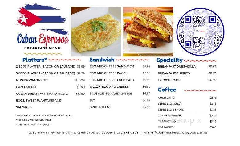 Cuban Espresso - Washington, DC menu_pic