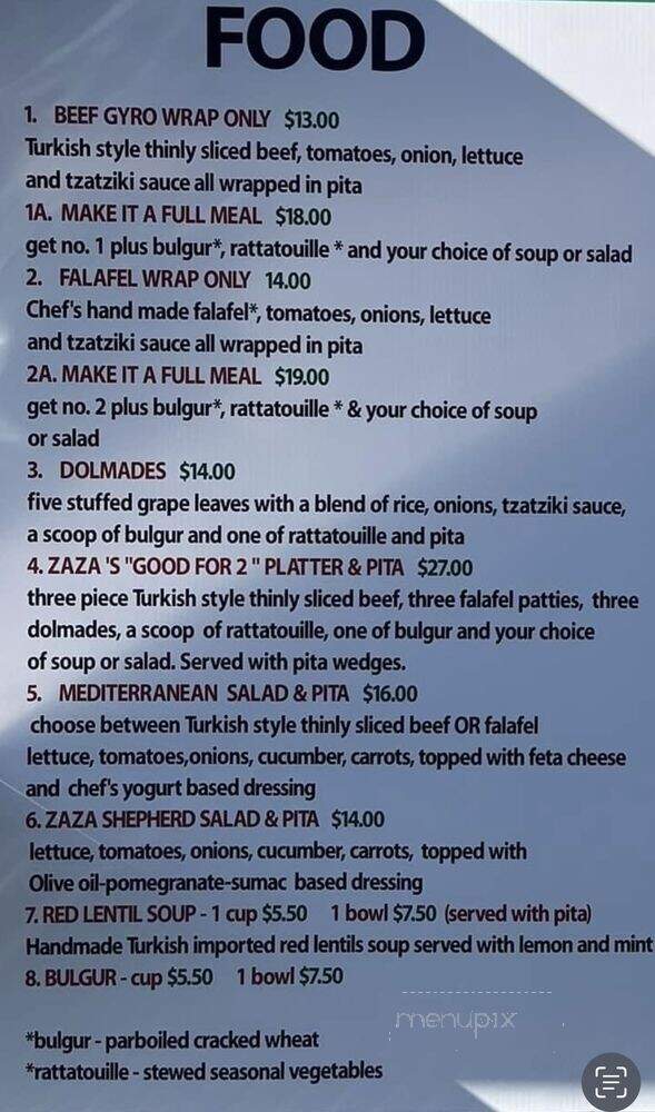 Zaza Mediterranean & Turkish Coffee Drive-Thru - Anacortes, WA menu_pic
