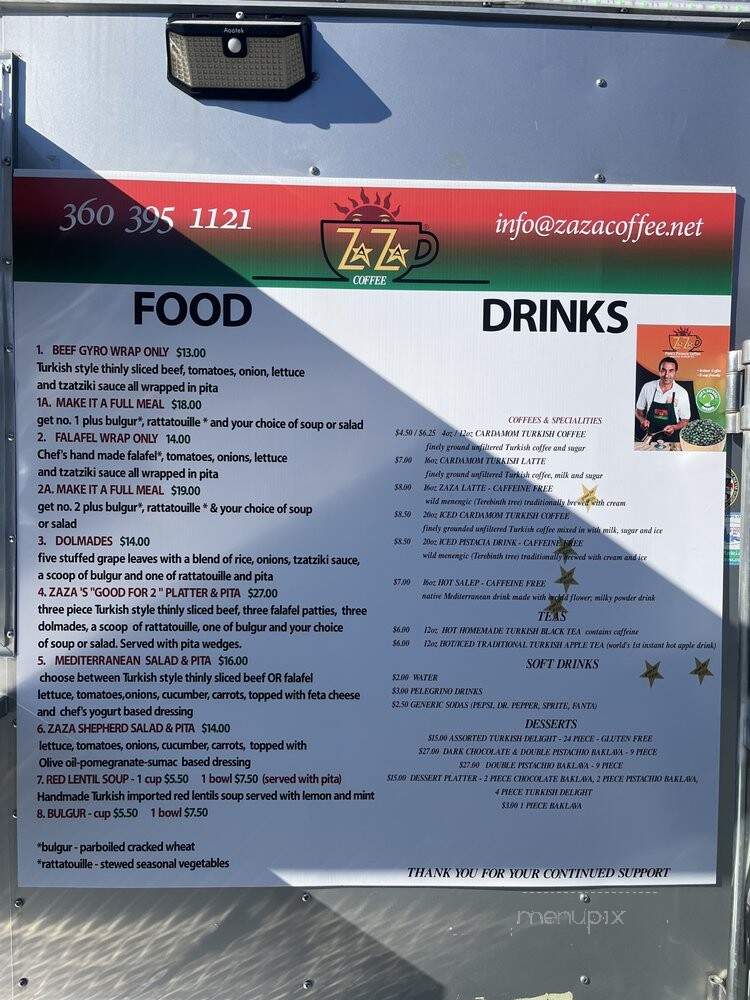 Zaza Mediterranean & Turkish Coffee Drive-Thru - Anacortes, WA menu_pic