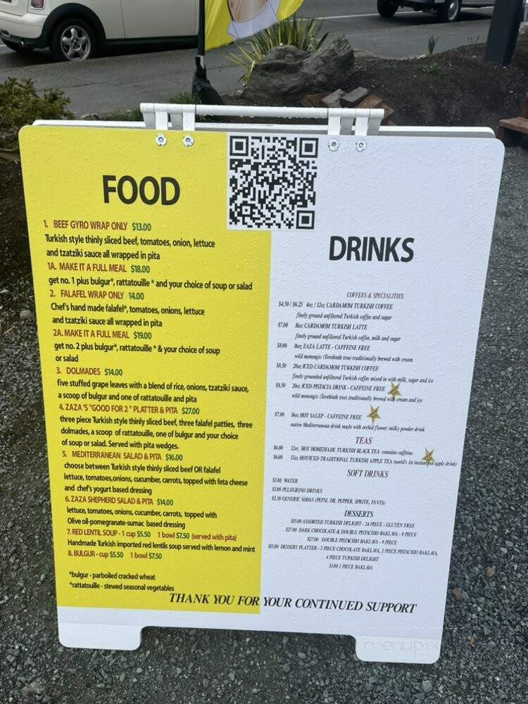 Zaza Mediterranean & Turkish Coffee Drive-Thru - Anacortes, WA menu_pic