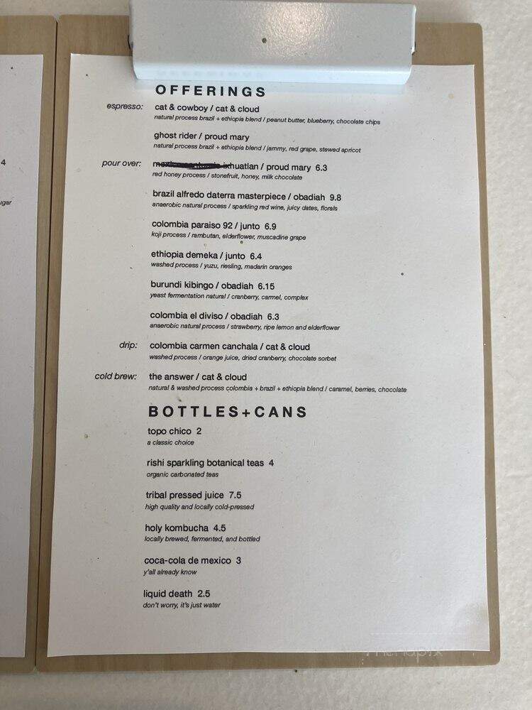Wayward Coffee - Dallas, TX menu_pic
