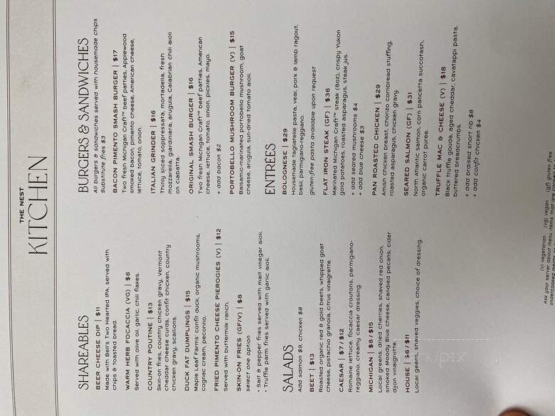 The Nest Cocktail Bar & Kitchen - Chelsea, MI menu_pic