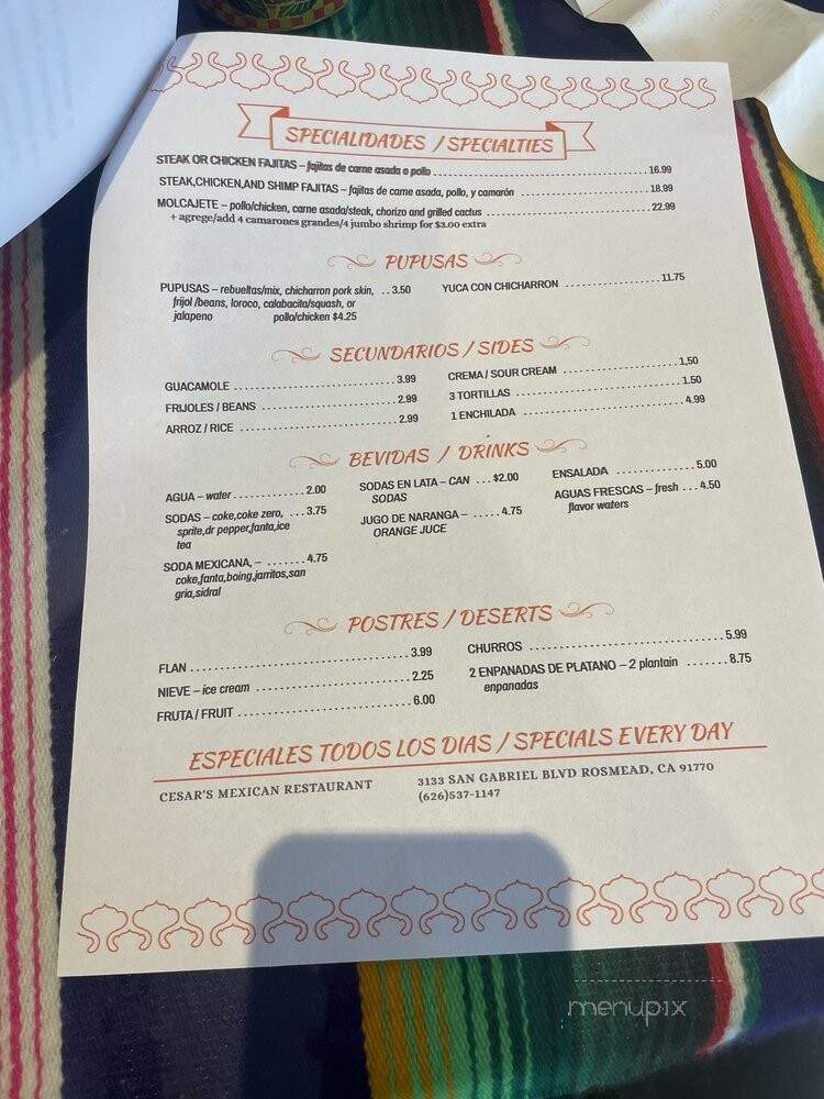Cesar's Mexican Food - Rosemead, CA menu_pic