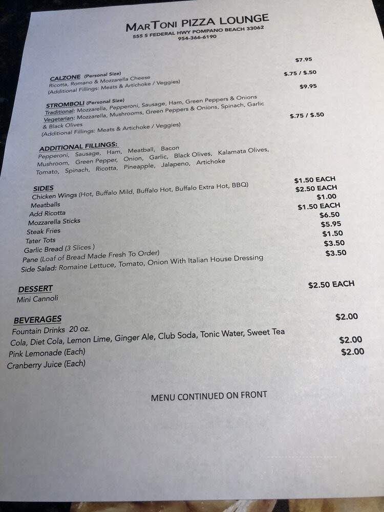 MarToni Pizza Lounge - Pompano Beach, FL menu_pic