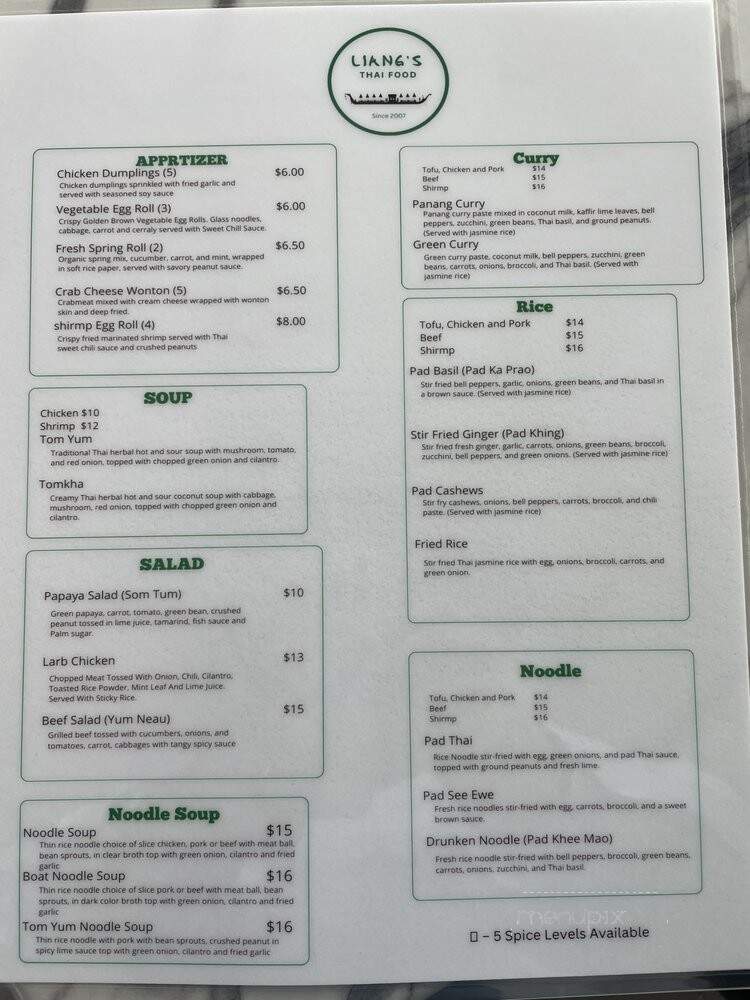 Liang's Thai Food - Broomfield, CO menu_pic