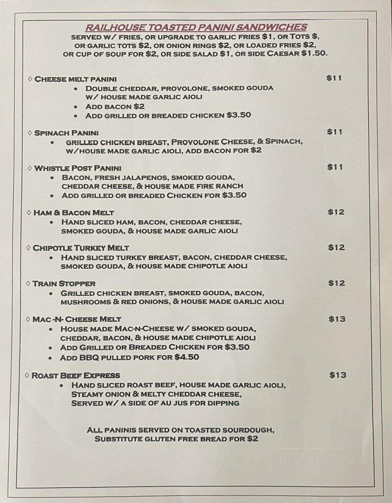 Rail House Pub & Grill - Brookings, OR menu_pic