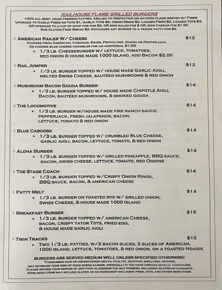 Rail House Pub & Grill - Brookings, OR menu_pic