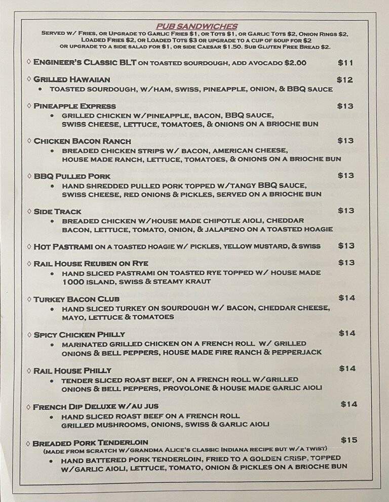 Rail House Pub & Grill - Brookings, OR menu_pic