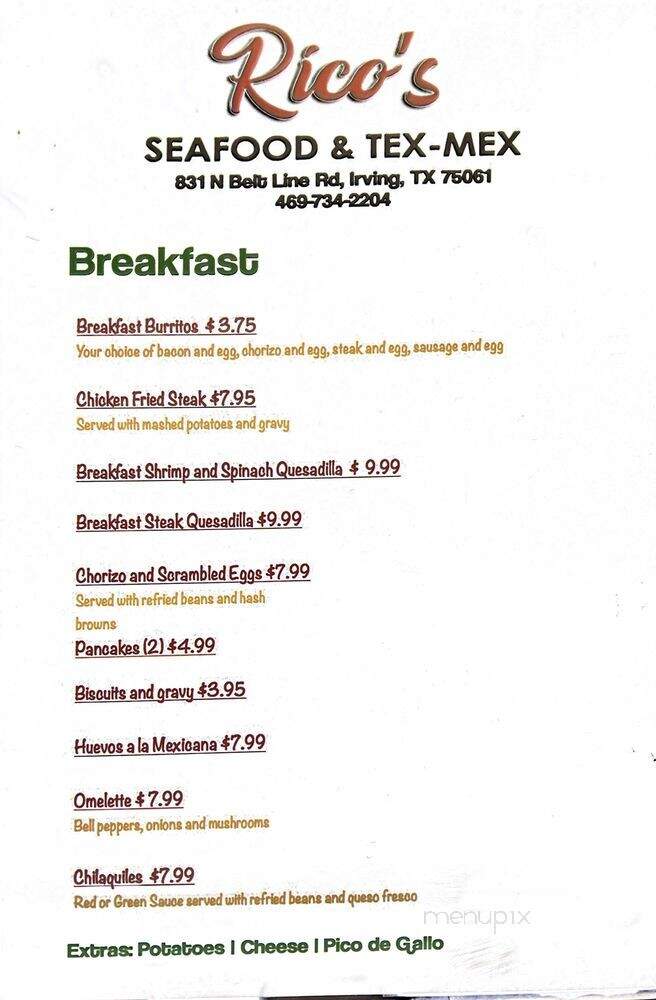 Rico's Seafood and Tex-Mex - Irving, TX menu_pic