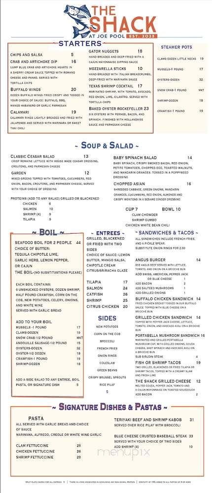 The Shack at Joe Pool - Grand Prairie, TX menu_pic