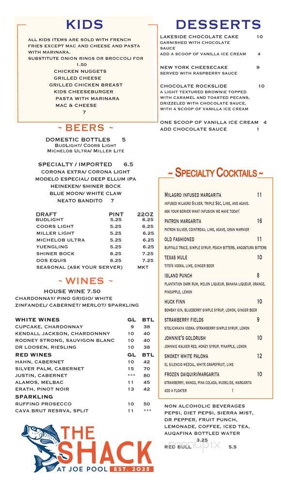 The Shack at Joe Pool - Grand Prairie, TX menu_pic