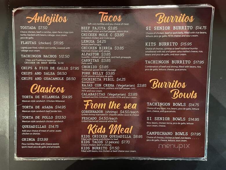 Taqueria Tachingon - Vancouver, BC menu_pic
