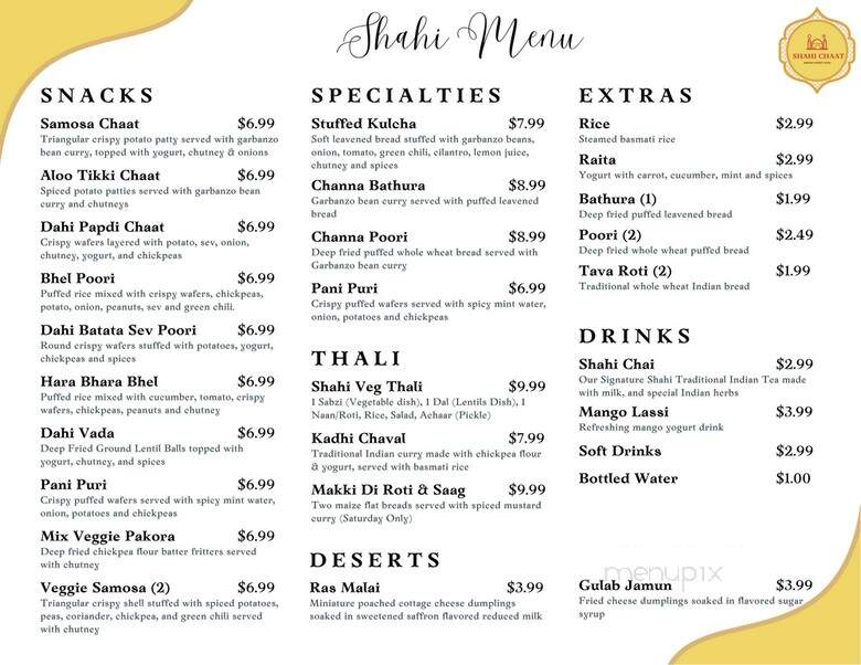 Shahi Chaat - Sunnyvale, CA menu_pic