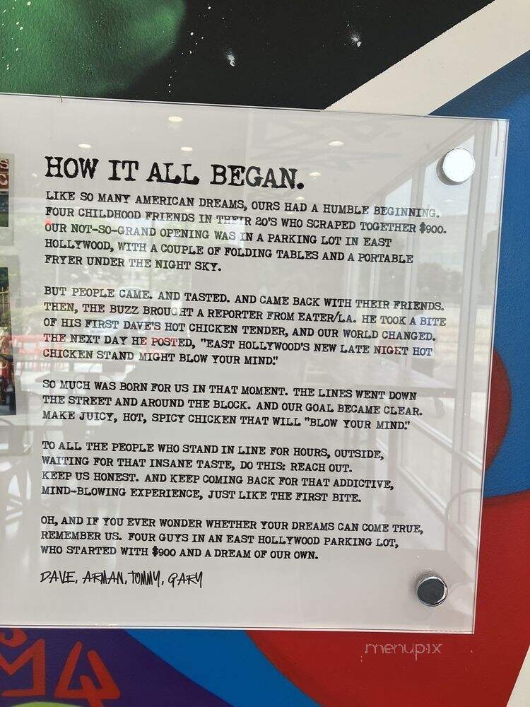 Dave's Hot Chicken - Burbank, CA menu_pic