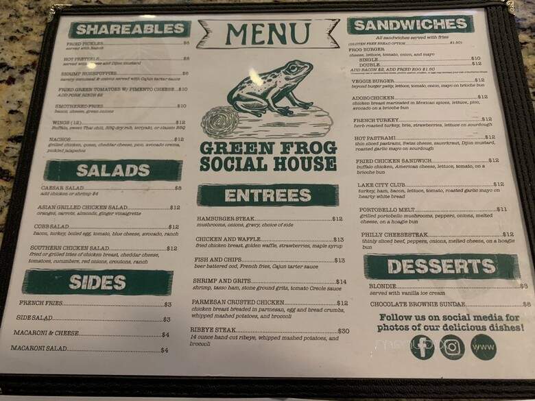 Green Frog Social House - Lake City, SC menu_pic
