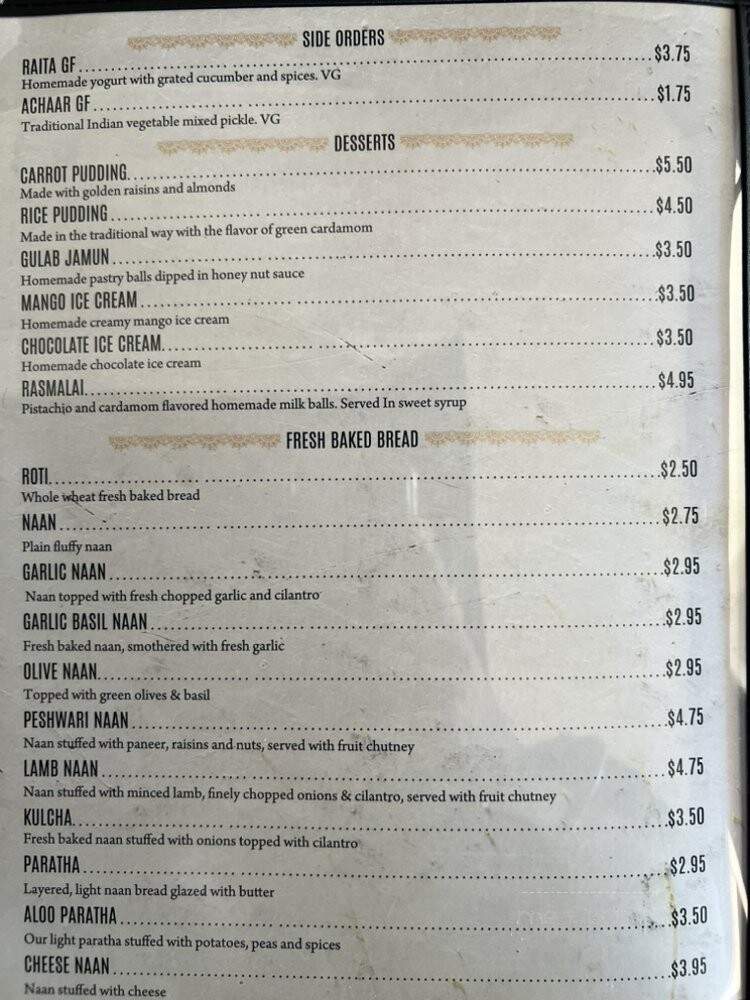 Aadar Indian Bistro - Fresno, CA menu_pic
