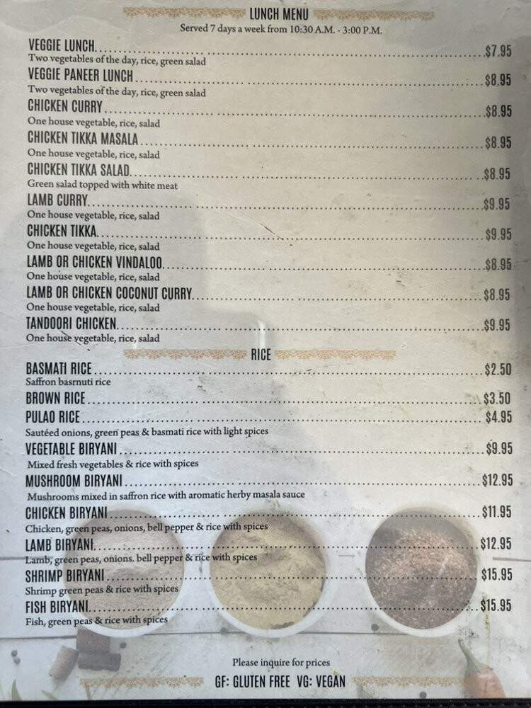 Aadar Indian Bistro - Fresno, CA menu_pic