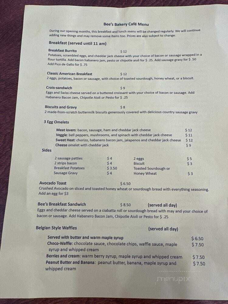 Bee's Bakery Cafe - Oakhurst, CA menu_pic