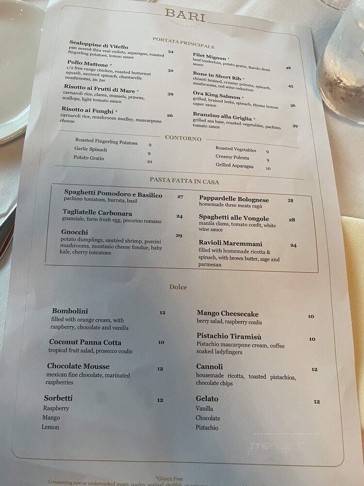 Bari Ristorante - Houston, TX menu_pic