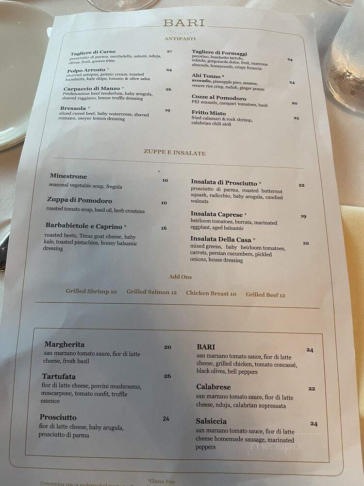 Bari Ristorante - Houston, TX menu_pic