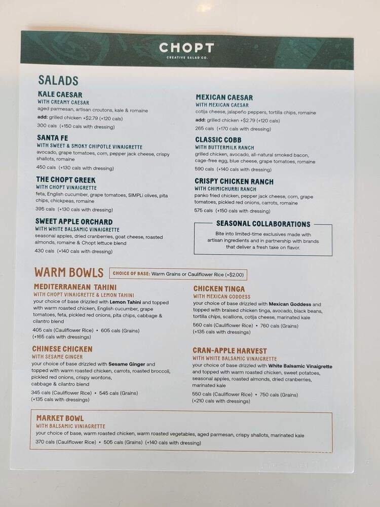 Chopt Creative Salad Co. - Vestavia Hills, AL menu_pic