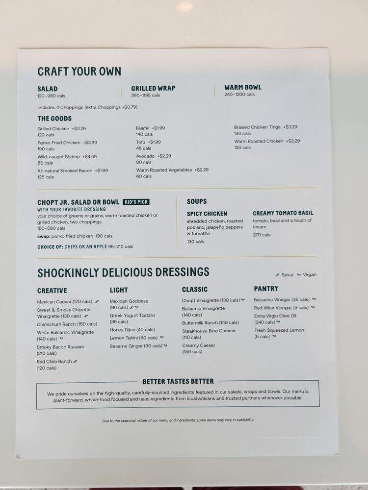 Chopt Creative Salad Co. - Vestavia Hills, AL menu_pic