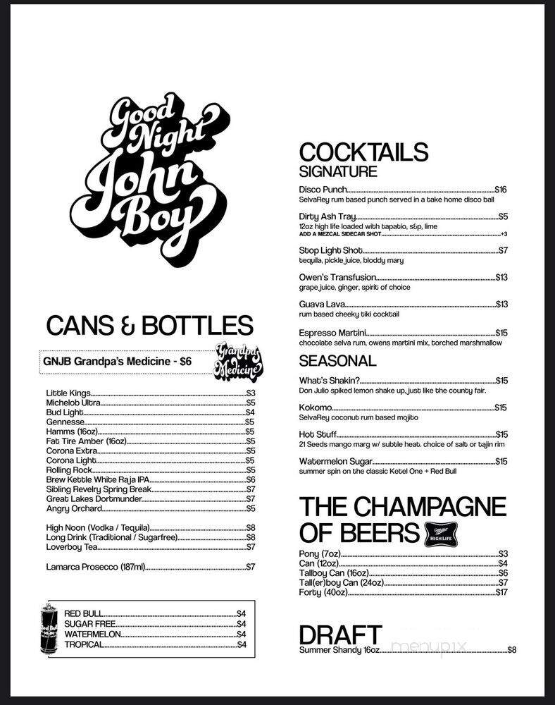 Good Night John Boy - Cleveland, OH menu_pic