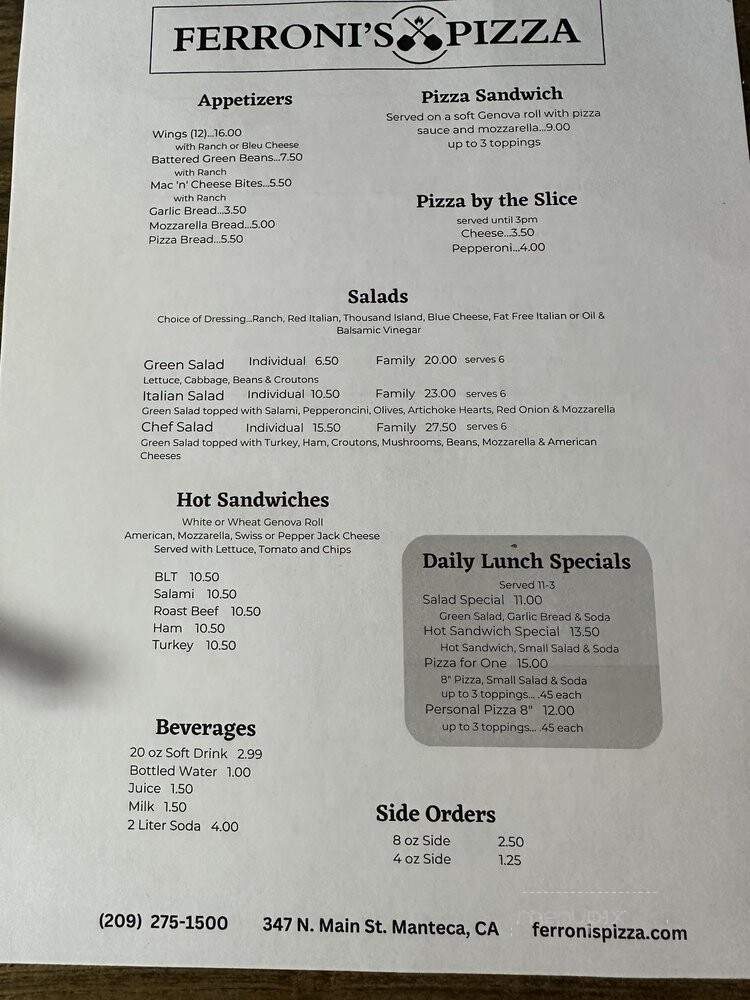 Ferroni's Pizza - Manteca, CA menu_pic