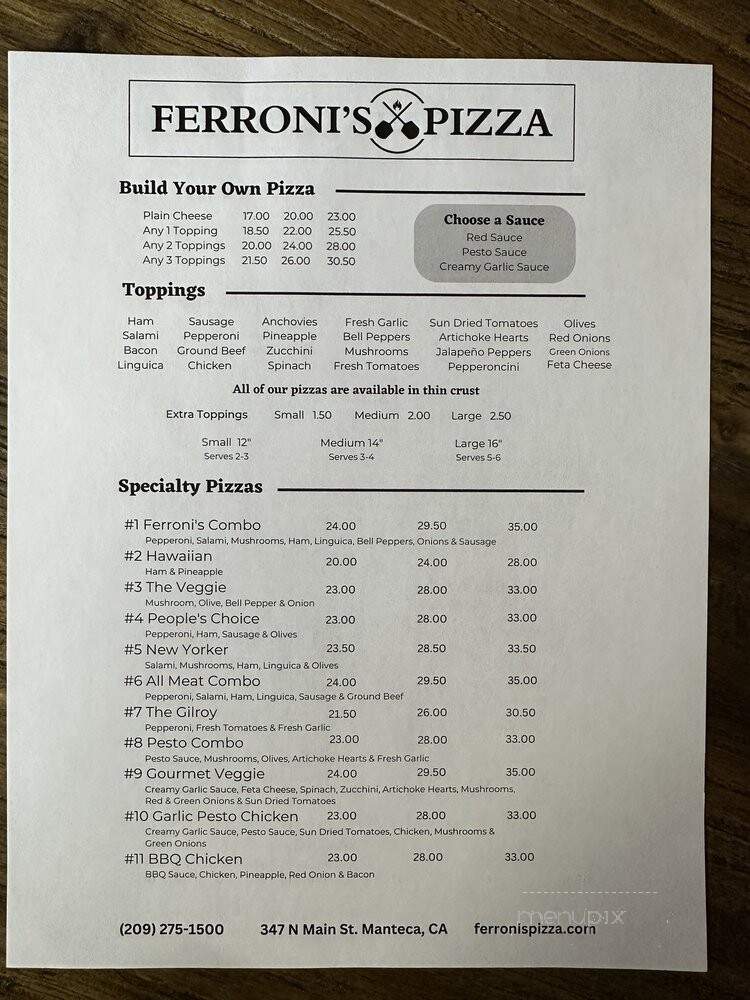 Ferroni's Pizza - Manteca, CA menu_pic