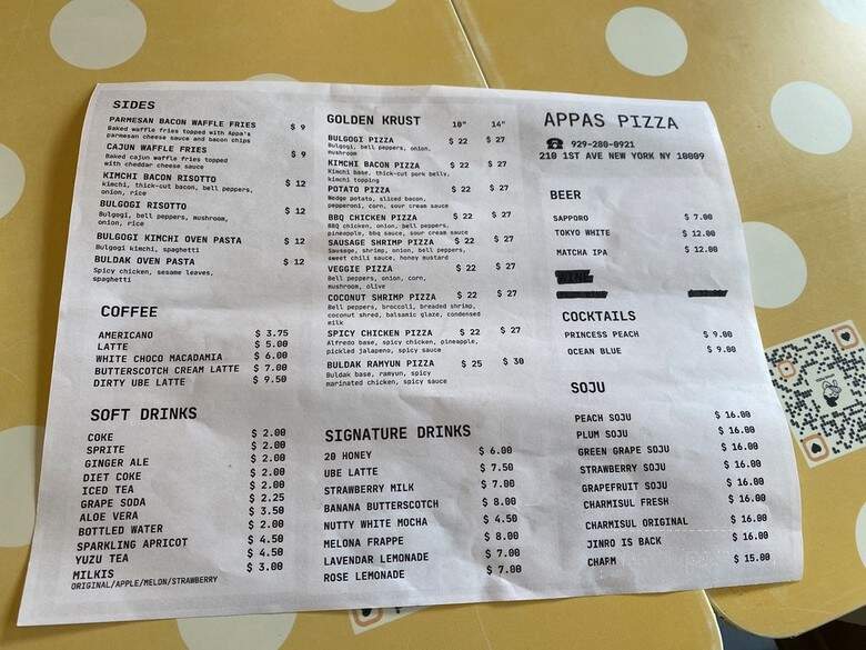Appas Pizza - New York, NY menu_pic